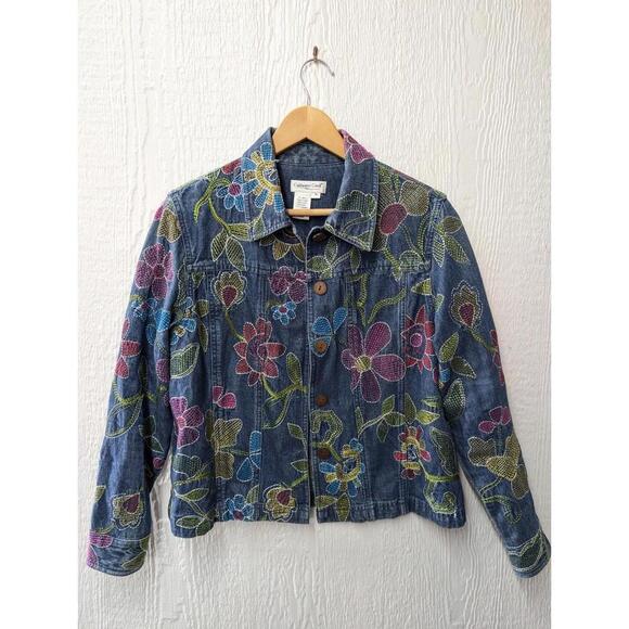 Coldwater Creek Jackets & Blazers - Coldwater Creek Floral Embroidered  Denim Jean Jacket Boho Size Petite Medium